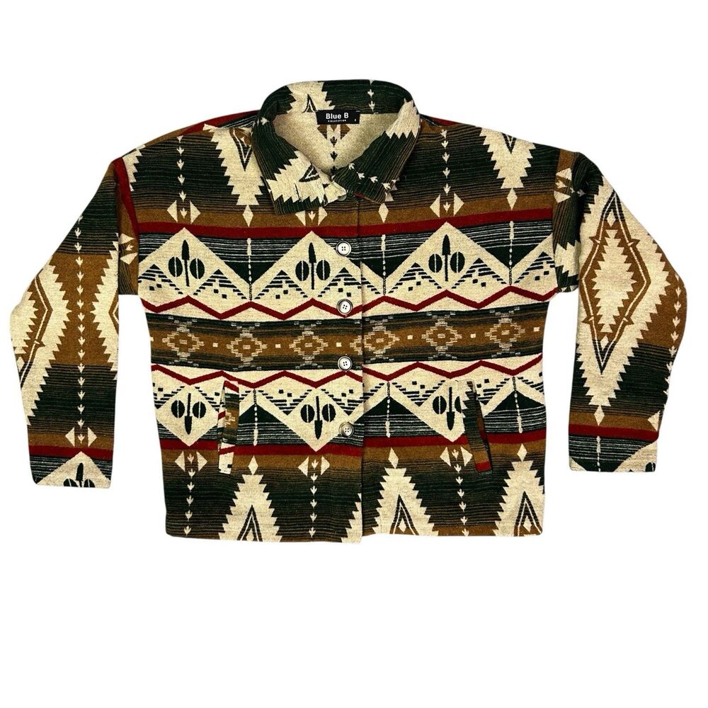 Blue B Women's Size‎ Small Aztec Southwestern Woven Button Up Collared Jacket